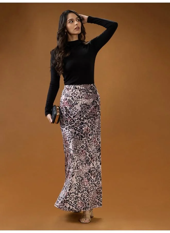 جلو باص Globus Women Rose Gold Leopard Print Mid-Rise A-Line Maxi Skirt